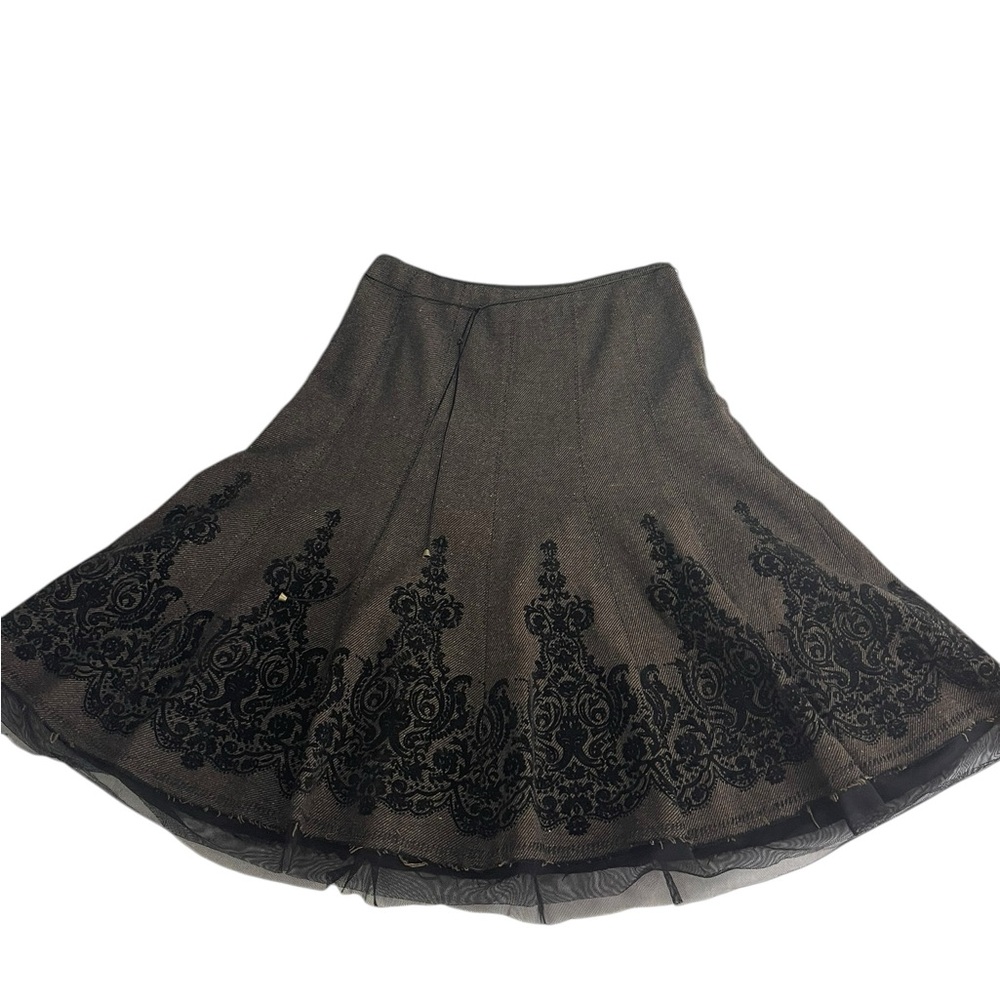 Wool blend Flared Trumpet Wool Midi Skirt Women's Sz 2 Brown & black Tweed DRAMA